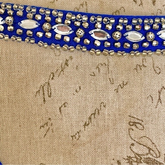 Sequin Hearts Blue Dress Prom Formal Holiday Accordion Shift Rhinestones Medium - Picture 5 of 12